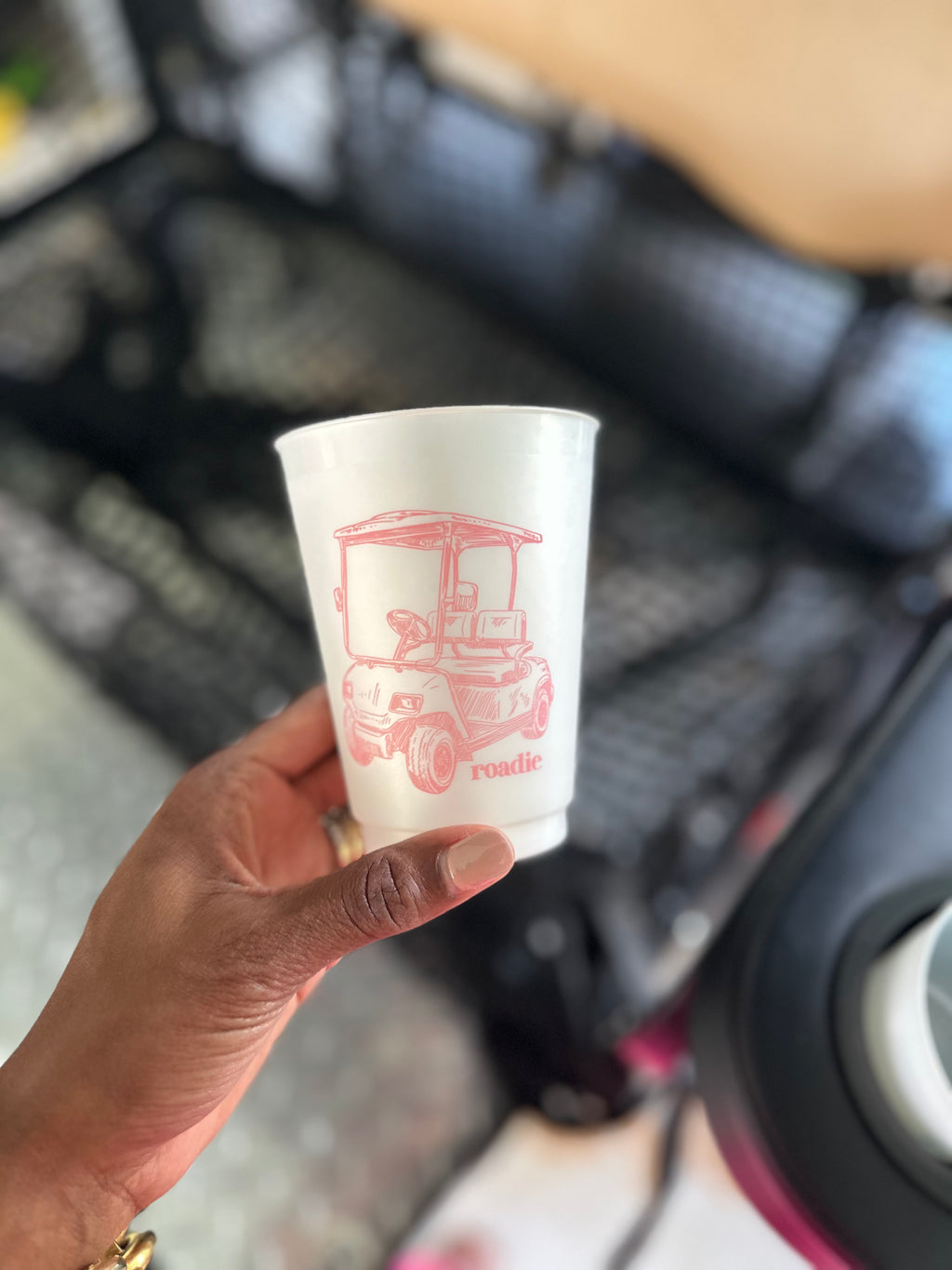 Pink Golf Cart Roadie Pearlized Frosted Flex 16 oz Shatterproof Cups | Sleeve of 8