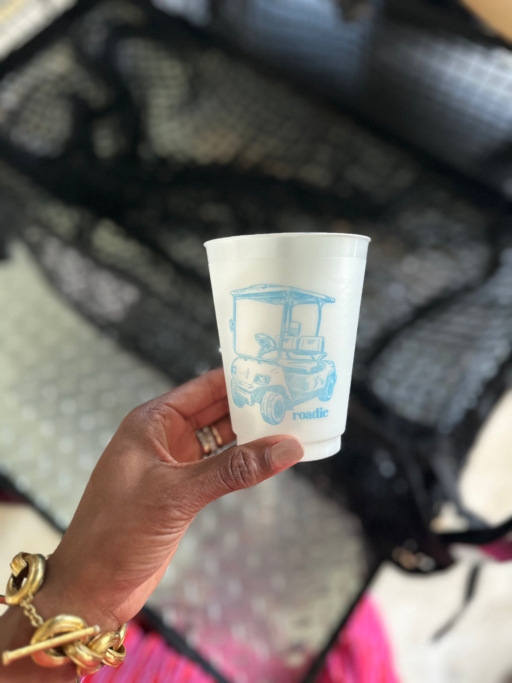 Blue Golf Cart Roadie Pearlized Frosted Flex 16 oz Shatterproof Cups | Sleeve of 8